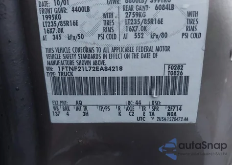 2002 Ford F-250 Xl/Xlt from USA, damaged, VIN 1FTNF21L72EA84218